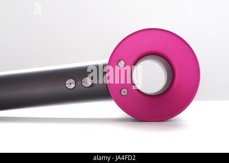 Dyson Supersonic Hair Dryer uses intelligent heat control to maintain an optimum temperature, helping to prevent extreme heat damage. Best hair dryer. Stock Photo