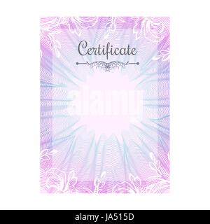 Guilloche official pink certificate with frame Stock Vector
