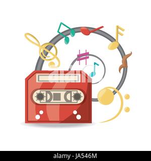 Audio tape player with musical notes Stock Vector