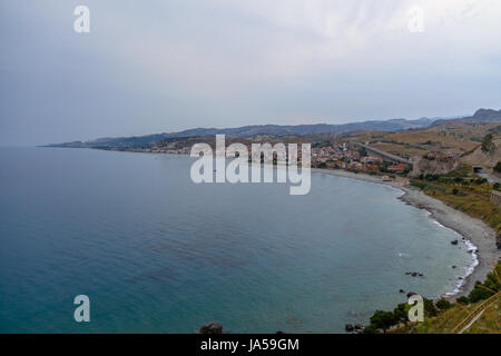 Aerial view of Bova Marina Town, a Mediterranean beach of Ionian Sea - Bova Marina, Calabria, Italy Stock Photo