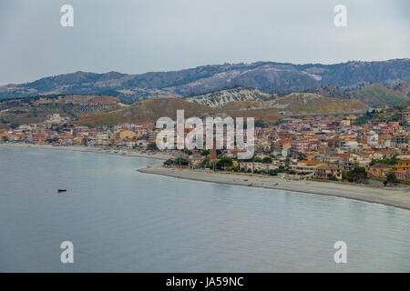 Aerial view of Bova Marina Town, a Mediterranean beach of Ionian Sea - Bova Marina, Calabria, Italy Stock Photo