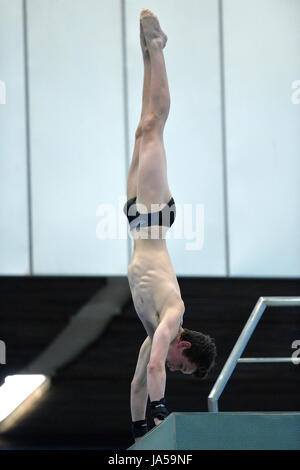 Aidan Heslop competing in the mens 10m platform final during the British Diving Championships at the Royal Commonwealth Pool, Edinburgh. Stock Photo