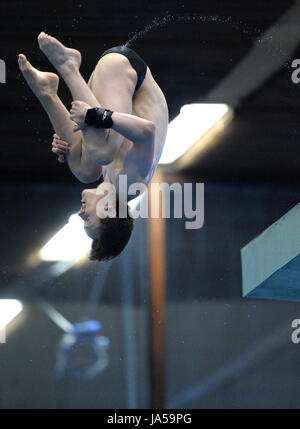 Aidan Heslop competing in the mens 10m platform final during the British Diving Championships at the Royal Commonwealth Pool, Edinburgh. Stock Photo