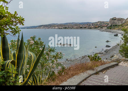 Aerial view of Bova Marina Town, a Mediterranean beach of Ionian Sea - Bova Marina, Calabria, Italy Stock Photo