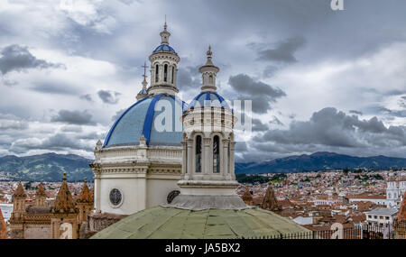 Blue Dome of Inmaculada Concepcion Cathedral and aerial view of Cuenca city  - Cuenca, Ecuador Stock Photo