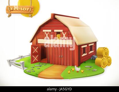 Farm. Red garden shed, 3d vector icon Stock Vector