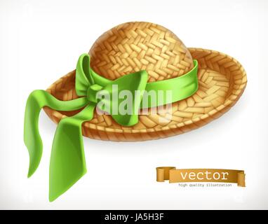 Straw hat, 3d vector icon Stock Vector