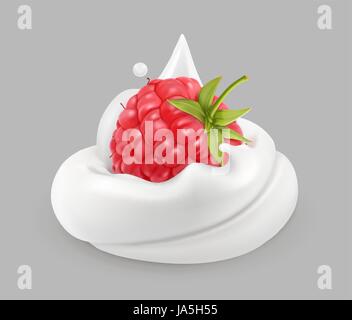 Whipped cream and raspberries, vector icon Stock Vector