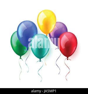 Isolated Realistic Colorful Glossy Flying Air Balloons set. Birthday party. Ribbon.Celebration. Wedding or Anniversary.Vector Illustration. Stock Vector