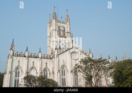 St Paul's Cathedral in Kolkata, West Bengal, India. Gothic style white building completed in 1847. Stock Photo