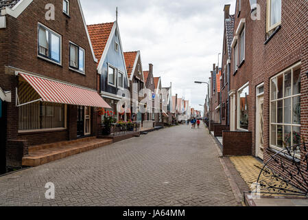 Volendam, Netherlands - August 08, 2016. Main street of Volendam. Volendam is a popular tourist attraction in the Netherlands, well known for its old Stock Photo