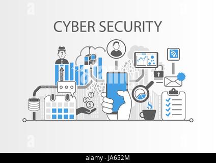 Cyber security concept as vector illustration with icons Stock Vector