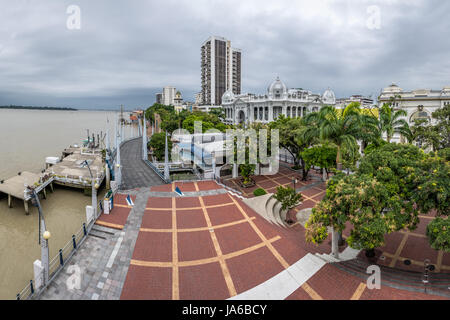 View of Malecon 2000 waterfront promenade - Guayaquil, Ecuador Stock Photo