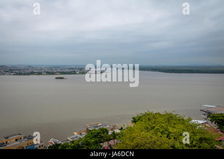 Aerial view of Guayas River and Guayaquil city - Guayaquil, Ecuador Stock Photo