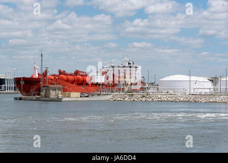 Port of Tampa Florida USA. The chemical tanker Bow Saga alongside the dock Stock Photo