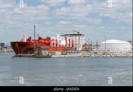 Port of Tampa Florida USA. The chemical tanker Bow Saga alongside the dock Stock Photo