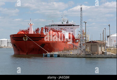 Port of Tampa Florida USA. The chemical tanker Bow Saga alongside the dock Stock Photo