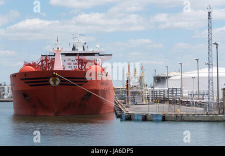 Port of Tampa Florida USA. The chemical tanker Bow Saga alongside the dock Stock Photo