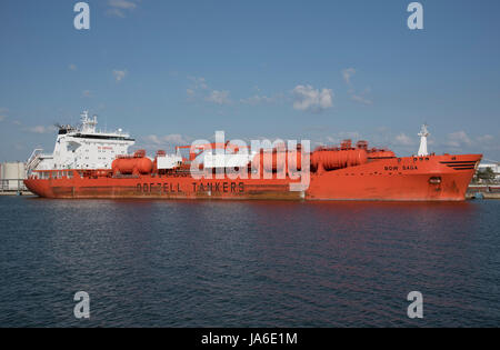 Port of Tampa Florida USA. The chemical tanker Bow Saga alongside the dock Stock Photo