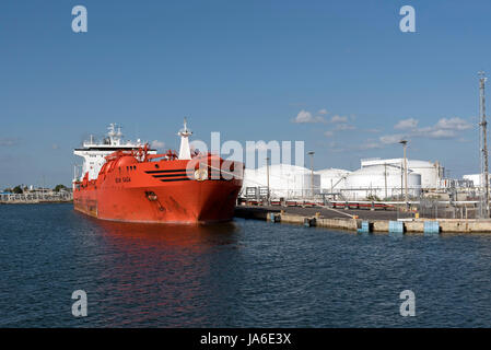 Port of Tampa Florida USA. The chemical tanker Bow Saga alongside the dock Stock Photo