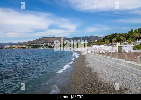 Beach in and city view at waterfront promenade (lungomare) - Reggio Calabria, Italy Stock Photo