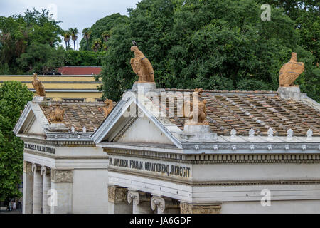 Gates to Villa Borghese with a latin quote dedicated to its expansion - entrance from Piazzale Flaminio near Piazza del Popolo  - Rome, Italy Stock Photo