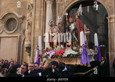 Sicily, old town Trapani, Good Friday Mystery Procession La Processione dei Misteri, beginning of the procession with the Mysteries from the Church, Chiesa del Purgatorio Stock Photo