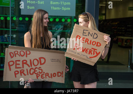 London, UK. 24th August, 2017. Campaigners outside an Asda supermarket in Stepney Green call on the supermarket to reduce its prices for tampons to bring it into line with other supermarkets which have reduced prices to offset the 'tampon tax'. Credit: Mark Kerrison/Alamy Live News Stock Photo