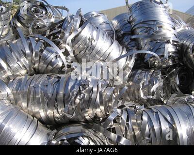 Aluminum scrap tapes for recycling. Stock Photo