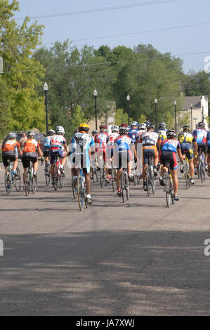Spring City, Utah, USA - 2 August 2006: Men competing in the Sanpete Classic Road Race, start of the race. Group of cyclists riding road bike to compe Stock Photo