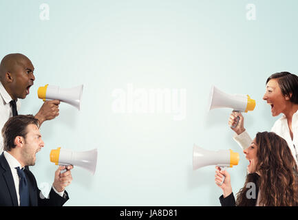 Stress concept with screaming businesspeople. men versus women Stock Photo