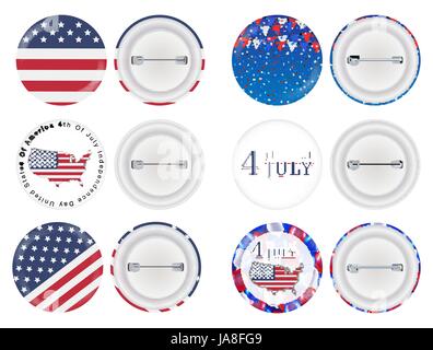 round brooch 4th of july and america flag theme Stock Vector