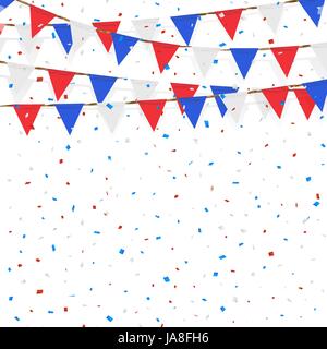 red blue white flag decorated on  white background Stock Vector