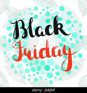 Vector Black Friday sign with lettering, leaves, and watercolor  Stock Vector