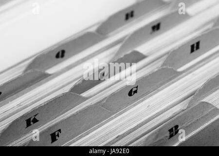 Close up of alphabetical index cards in a box Stock Photo