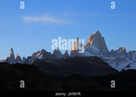 Fitz Roy and Cerro Torre mountainline at sunset, Patagonia, Argentina Stock Photo