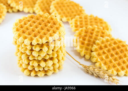 Bunch of golden baked waffle cookies Stock Photo