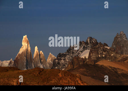 Cerro Torre mountainline at sunrise, Patagonia, Argentina Stock Photo