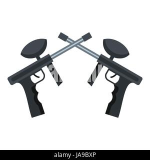 Crossed paintball guns icon, flat style Stock Vector