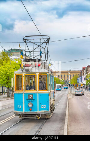 GOTHENBURG, SWEDEN - MAY 13, 2017: One of the iconic trams of Gothenburg in Sweden. Stock Photo