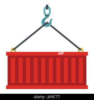 Container lifted by a crane icon, flat style Stock Vector