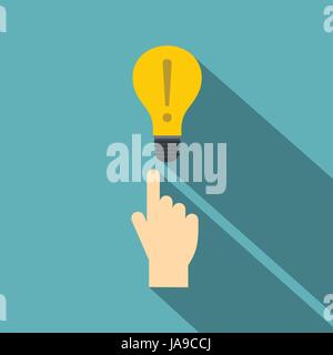 A finger pointer and light bulb icon, flat style Stock Vector