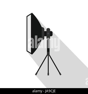 Studio light bulb in softbox icon, flat style Stock Vector