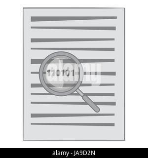 Binary code in magnifier icon, monochrome style Stock Vector