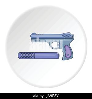 Pistol with a silencer icon, cartoon style Stock Vector