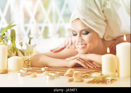 young woman having massage Stock Photo