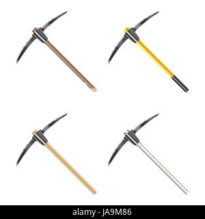 set of wood and steel pickaxe on white background Stock Vector