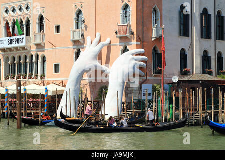 Art Biennale Venice 2017. Exhibition SUPPORT by Lorenzo Quinn. Stock Photo