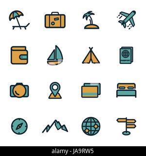 Vector flat travel icons set Stock Vector