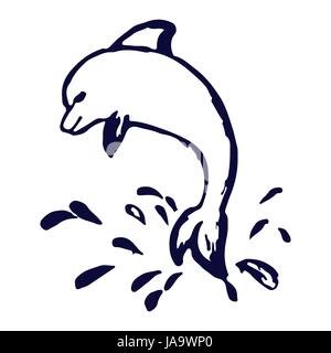 Dolphin jumping monochrome logo Stock Vector